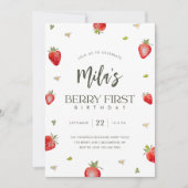 Minimalistische Berry eerste verjaardag uitnodigin Kaart (Voorkant)