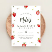 Minimalistische Berry eerste verjaardag uitnodigin Kaart