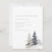 Minimalistische besneeuwde winterbomen QR Code Wed Kaart (Voorkant)