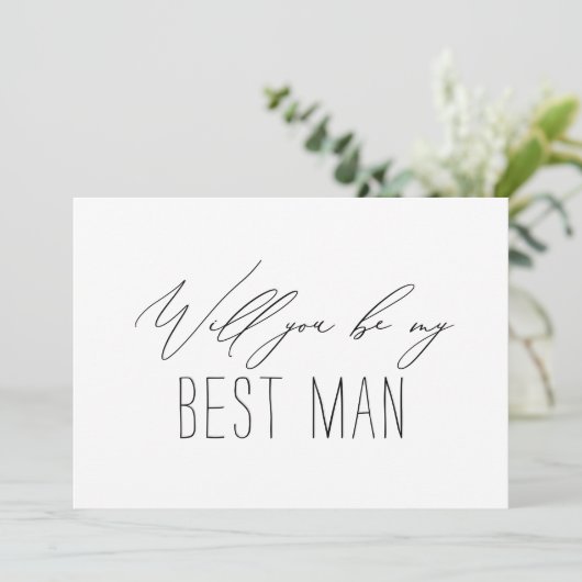 Minimalistische Best Man Groomsman Proposal Kaart (Staand voorkant)