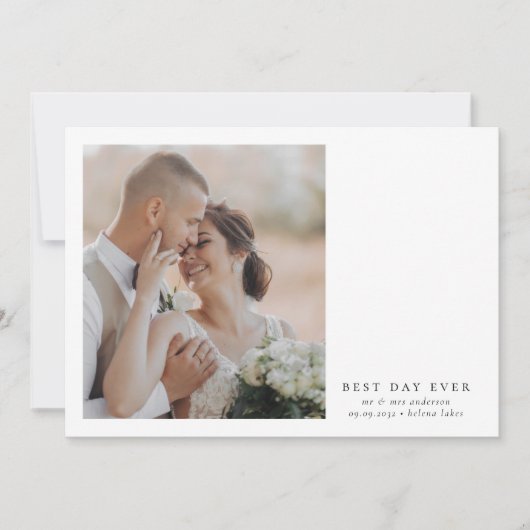 Minimalistische Beste Dag Ooit Fotobruiloft Bedankkaart (Voorkant)