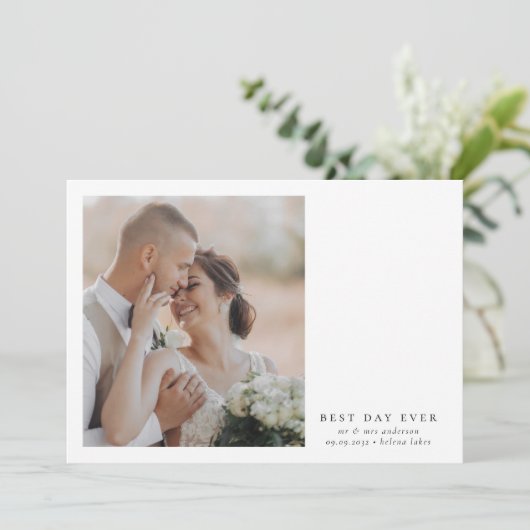 Minimalistische Beste Dag Ooit Fotobruiloft Bedankkaart (Staand voorkant)