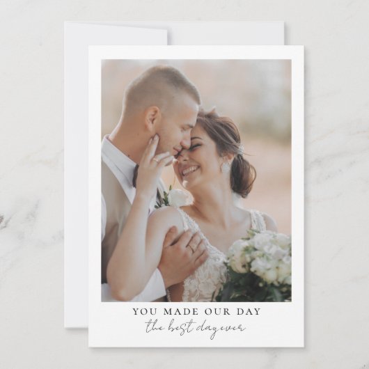 Minimalistische Beste Dag Ooit Fotobruiloft Bedankkaart (Voorkant)