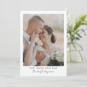 Minimalistische Beste Dag Ooit Fotobruiloft Bedankkaart (Staand voorkant)