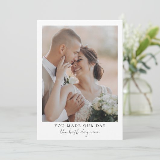 Minimalistische Beste Dag Ooit Fotobruiloft Bedankkaart (Staand voorkant)