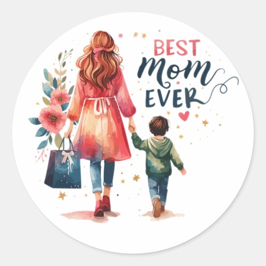 Minimalistische Beste Moeder Ooit Typografie, Mode Ronde Sticker (Voorkant)