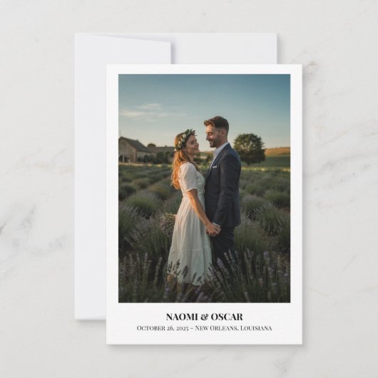 Minimalistische bestemming Fotobruiloft Bewaar de  Save The Date (Voorkant)
