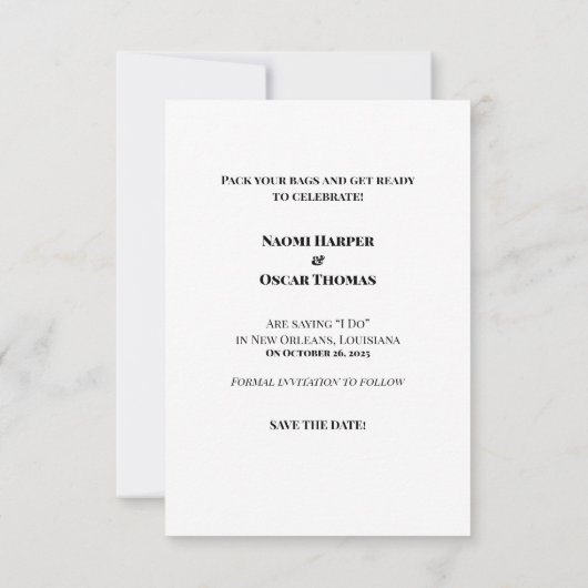 Minimalistische bestemming Fotobruiloft Bewaar de  Save The Date (Achterkant)