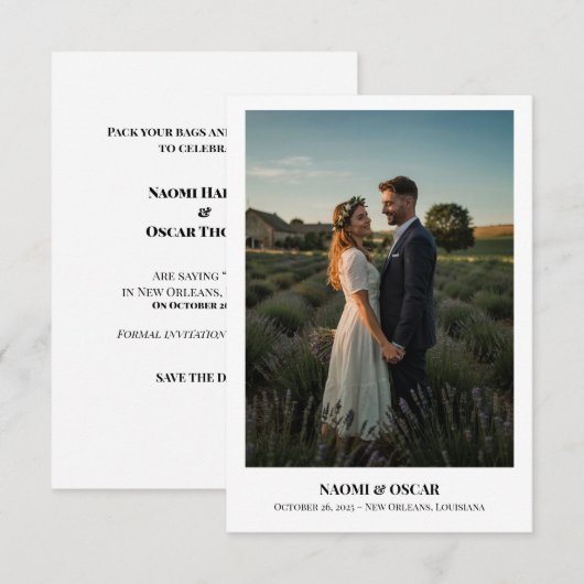 Minimalistische bestemming Fotobruiloft Bewaar de Save The Date (Voorkant / Achterkant)
