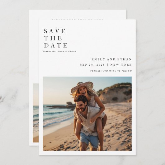 Minimalistische bestemming QR Code Trouwfoto Save The Date (Voorkant / Achterkant)