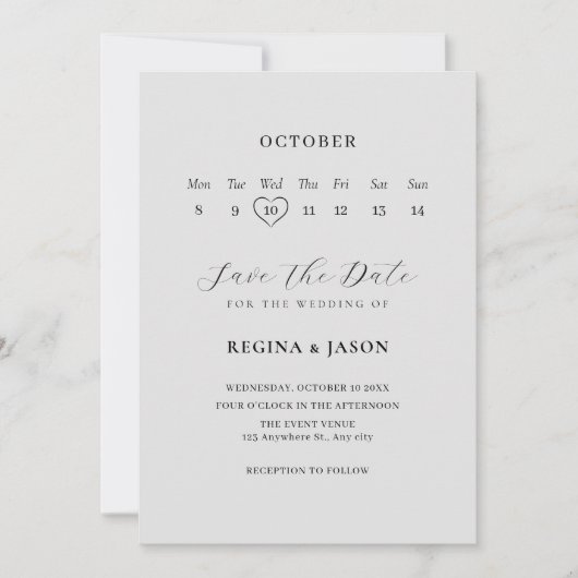 Minimalistische bewaar de datum kalender save the date (Voorkant)