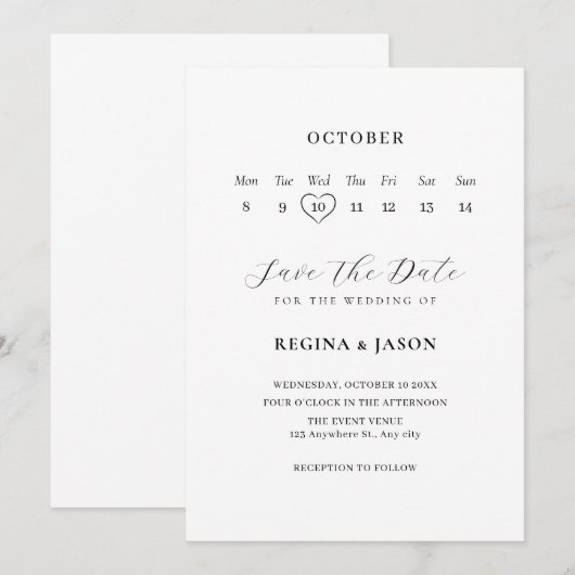 Minimalistische bewaar de datum kalender save the date (Voorkant / Achterkant)