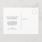 Minimalistische bewegende aankondiging briefkaart (Achterkant)