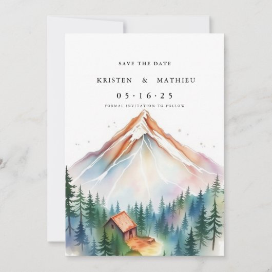 Minimalistische bewerkbare berg save the date (Voorkant)