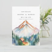 Minimalistische bewerkbare berg save the date (Staand voorkant)