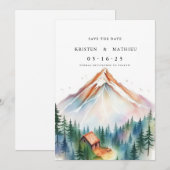 Minimalistische bewerkbare berg save the date (Voorkant / Achterkant)