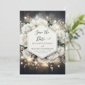 Minimalistische bewerkbare witte rozen bruiloft save the date (Staand voorkant)