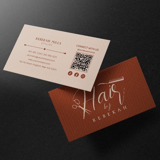 Minimalistische Biege Patroon Kapper QR Code Visitekaartje