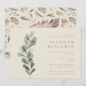 Minimalistische bijtende botanische bruine bruilof kaart (Voorkant / Achterkant)