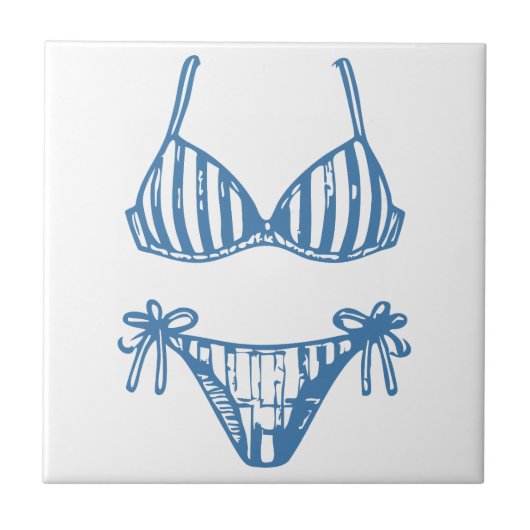 Minimalistische Bikini Line Art Blue Outline Coast Tegeltje (Voorkant)