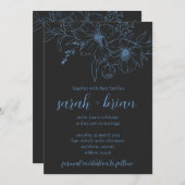 Minimalistische Black and Blue Wedding Invitation  Kaart (Voorkant / Achterkant)
