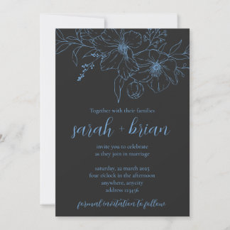 Minimalistische Black and Blue Wedding Invitation  Kaart