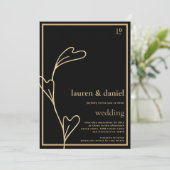 Minimalistische Black and Gold bruiloft uitnodigin Kaart (Staand voorkant)