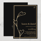 Minimalistische Black and Gold bruiloft uitnodigin Kaart (Voorkant / Achterkant)