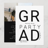 Minimalistische Black and White Afstuderen Invitat Kaart (Voorkant / Achterkant)