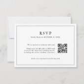 Minimalistische Black and White Leaf moderne QR-co RSVP Kaartje (Voorkant)