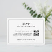 Minimalistische Black and White Leaf moderne QR-co RSVP Kaartje (Staand voorkant)