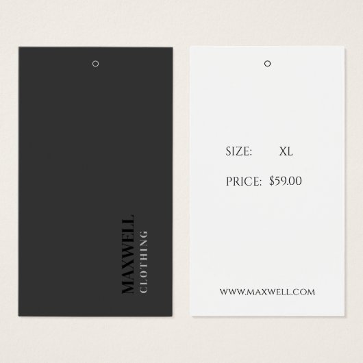 Minimalistische Black and White Modern Hang-Labels Visitekaartje (Voorkant /achterkant)