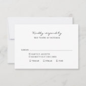 Minimalistische Black and White Script Maaltijdkeu RSVP Kaartje (Voorkant)