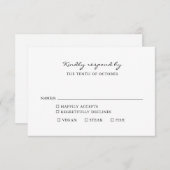 Minimalistische Black and White Script Maaltijdkeu RSVP Kaartje (Voorkant / Achterkant)