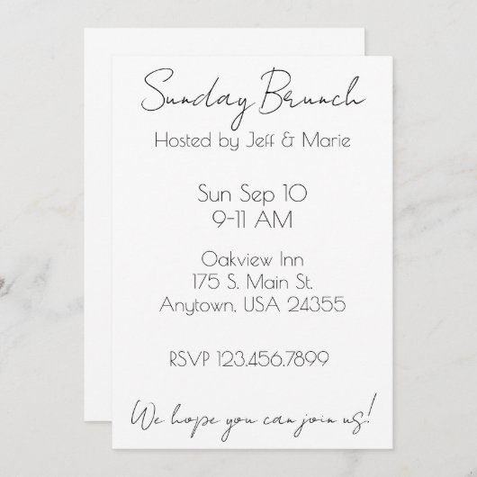 Minimalistische Black and White Sunday Brunch Kaart (Voorkant / Achterkant)