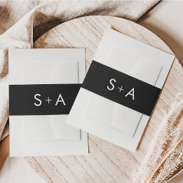 Minimalistische Black and White Wedding Invitation Uitnodigingen Wikkel