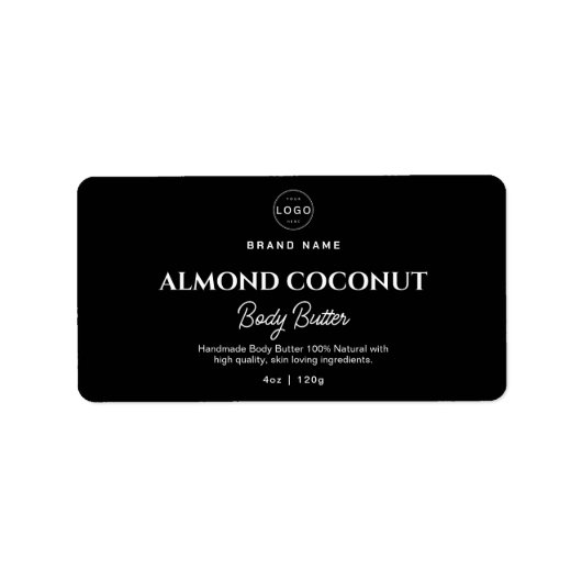 Minimalistische Black Body Butter Cosmetische Logo Etiket (Voorkant)
