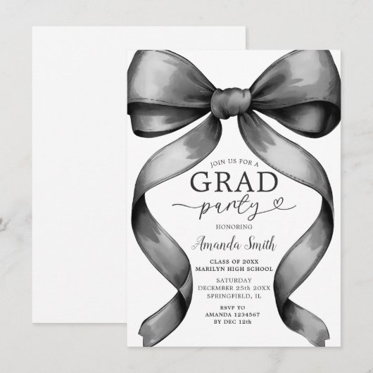 Minimalistische Black Bow Graduation Party Ribbon Kaart (Voorkant / Achterkant)
