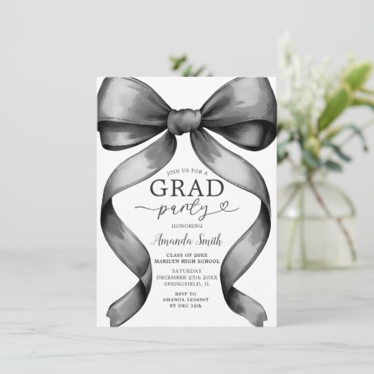 Minimalistische Black Bow Graduation Party Ribbon Kaart (Staand voorkant)