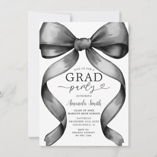 Minimalistische Black Bow Graduation Party Ribbon Kaart (Voorkant)