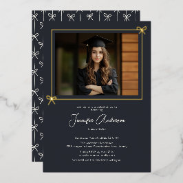 Minimalistische Black Bow Photo Graduation Party Folie Uitnodiging