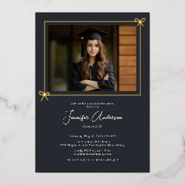 Minimalistische Black Bow Photo Graduation Party Folie Uitnodiging