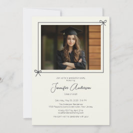 Minimalistische Black Bow Photo Graduation Party Kaart