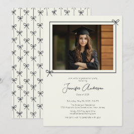 Minimalistische Black Bow Photo Graduation Party Kaart