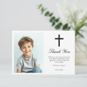 Minimalistische Black Cross Boys Eerste Communie F Bedankkaart (Staand voorkant)