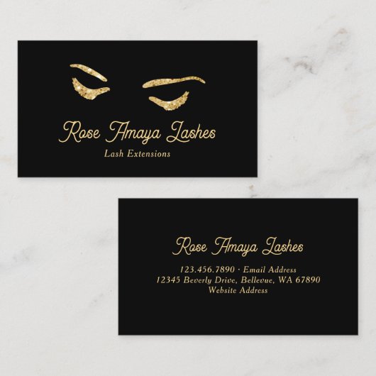 Minimalistische Black en Gold Eyelash Extensions Visitekaartje (Voorkant / Achterkant)