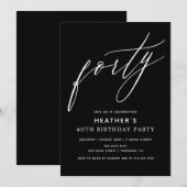 Minimalistische Black Forty 40h Verjaardagsfeestje Kaart (Voorkant / Achterkant)