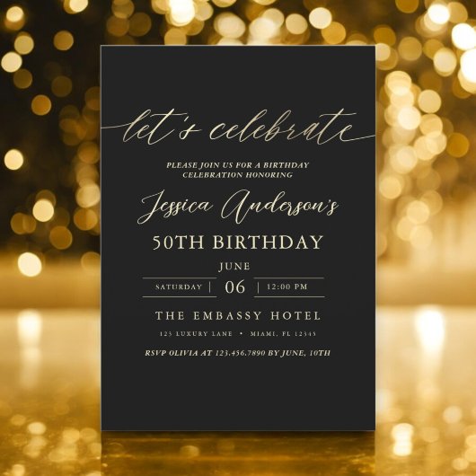Minimalistische Black Gold 50e verjaardag Kaart