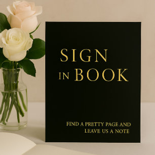 Minimalistische Black & Gold Guest Book Sign Folie Feestdagenkaart