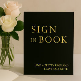 Minimalistische Black & Gold Guest Book Sign Folie Folie Feestdagenkaart